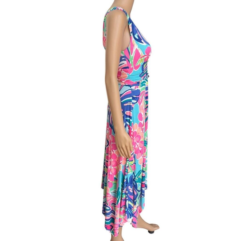 Lilly Pulitzer Sloane midi dress colorful floral leaf handkerchief hemline sz S - Picture 3 of 9